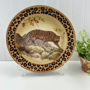 Decorative Plate Leopard Border Wildlife Jungle 9.75" Gold Black Ceramic